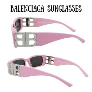 New  Womens Balenciaga Rectangular Sunglasses - Pink/Silver Spring